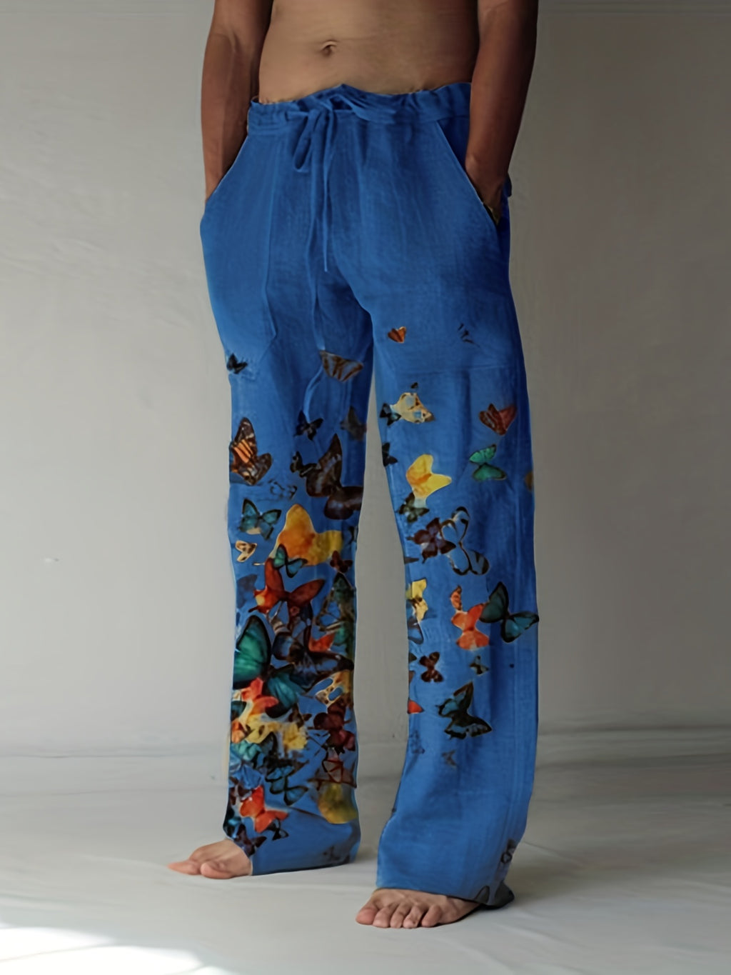 Men's Butterfly Pattern Straight Leg Pants - Casual Beach Trousers