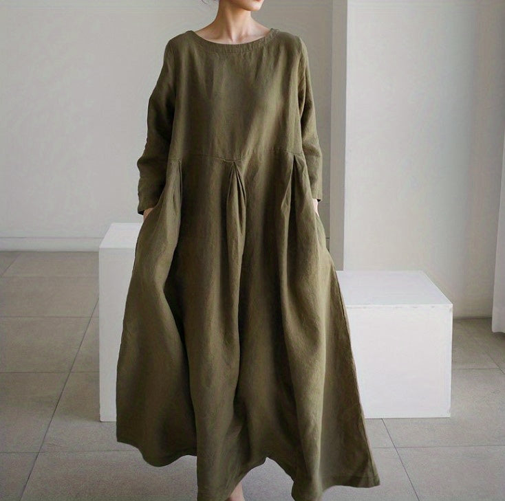Chic Solid Maxi Dress with Pleated Hem