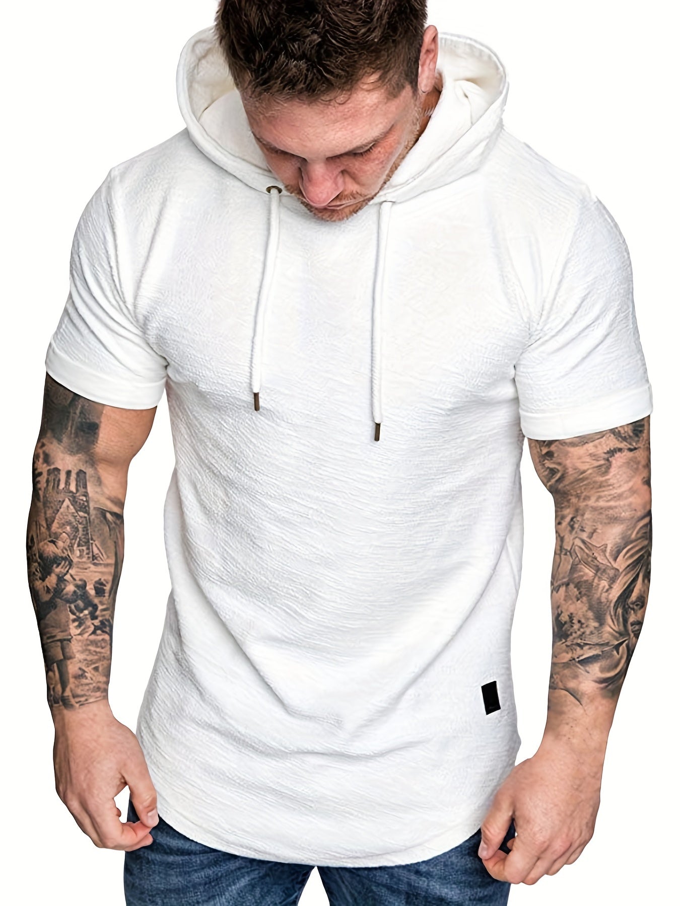 Comfort-Fit Men's Short Sleeve Hoodie - Breathable Knit T-shirt
