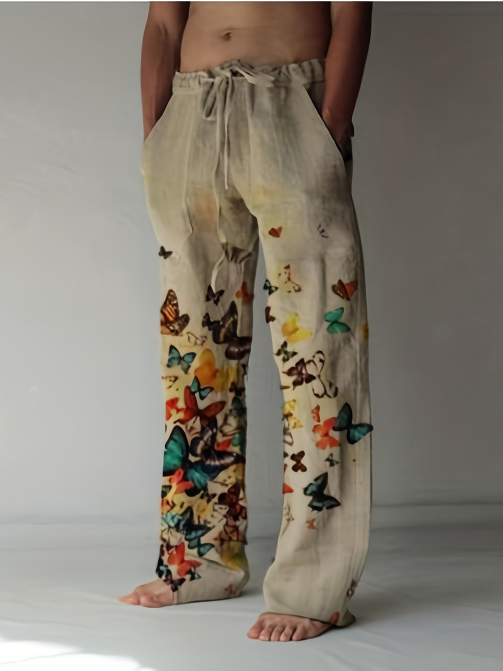 Men's Butterfly Pattern Straight Leg Pants - Casual Beach Trousers