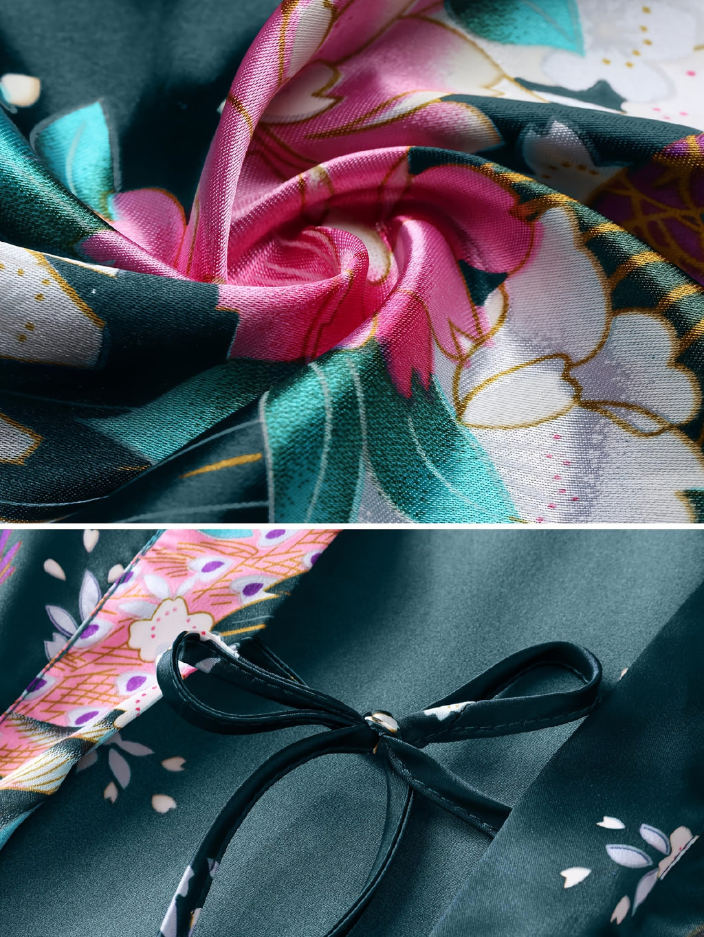 Women's Kimono Robe Long Satin Robes with Peacock/Blossoms Kimono Gown