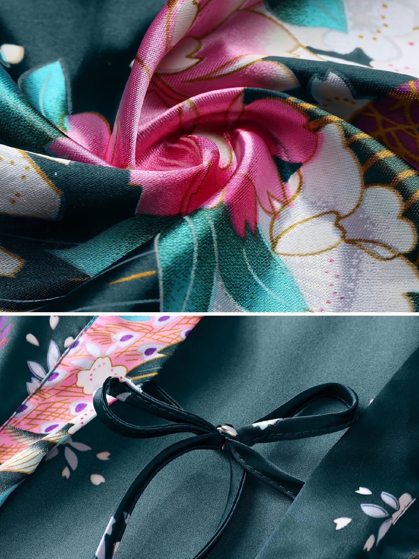 Women's Kimono Robe Long Satin Robes with Peacock/Blossoms Kimono Gown