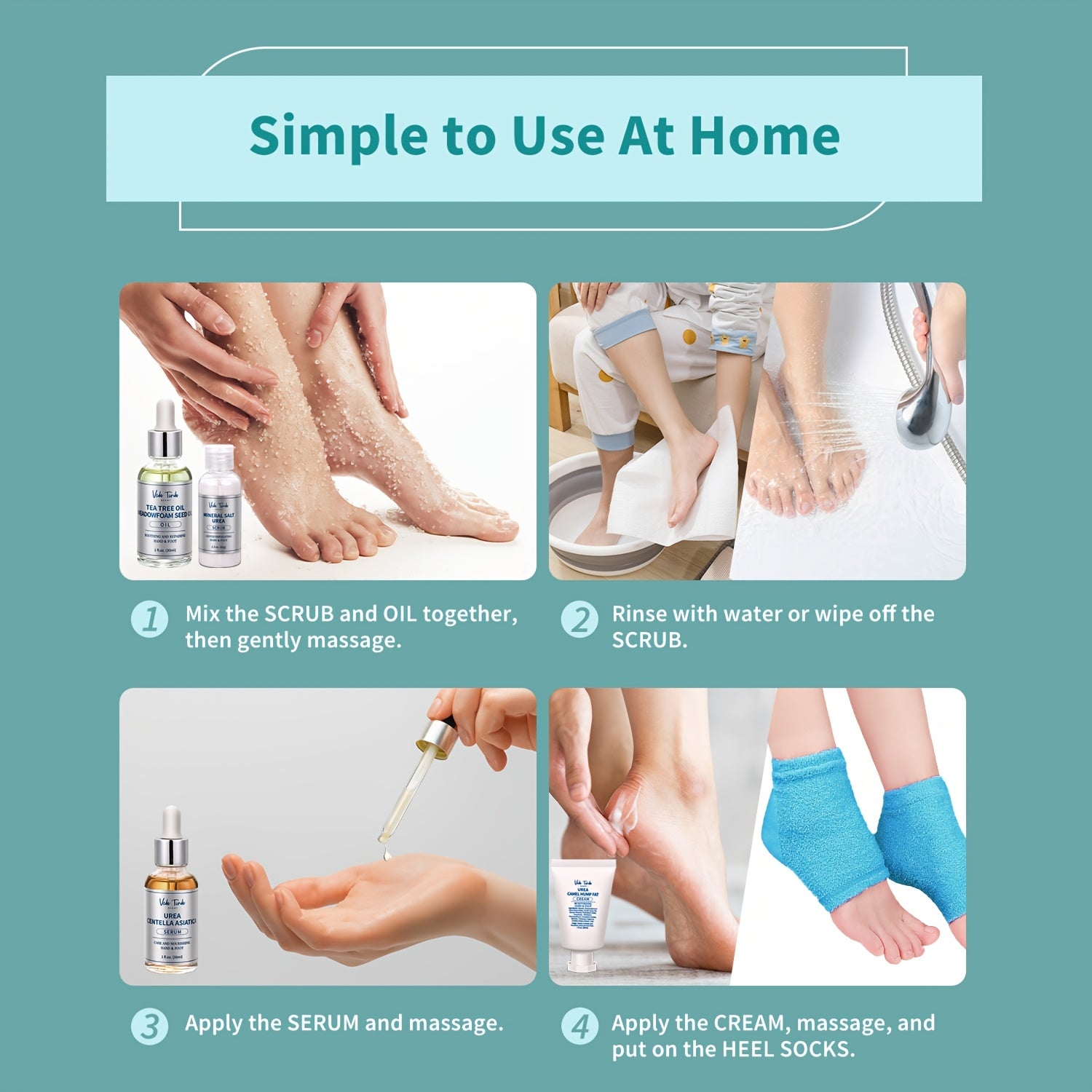 VTS Self Care Kit - Includes Moisturizing Heel Socks, Hand & Foot Oil, Salt Scrubs, Serum, Urea Cream 40 Percent - Hand Care Set, Foot Pedicure Kit