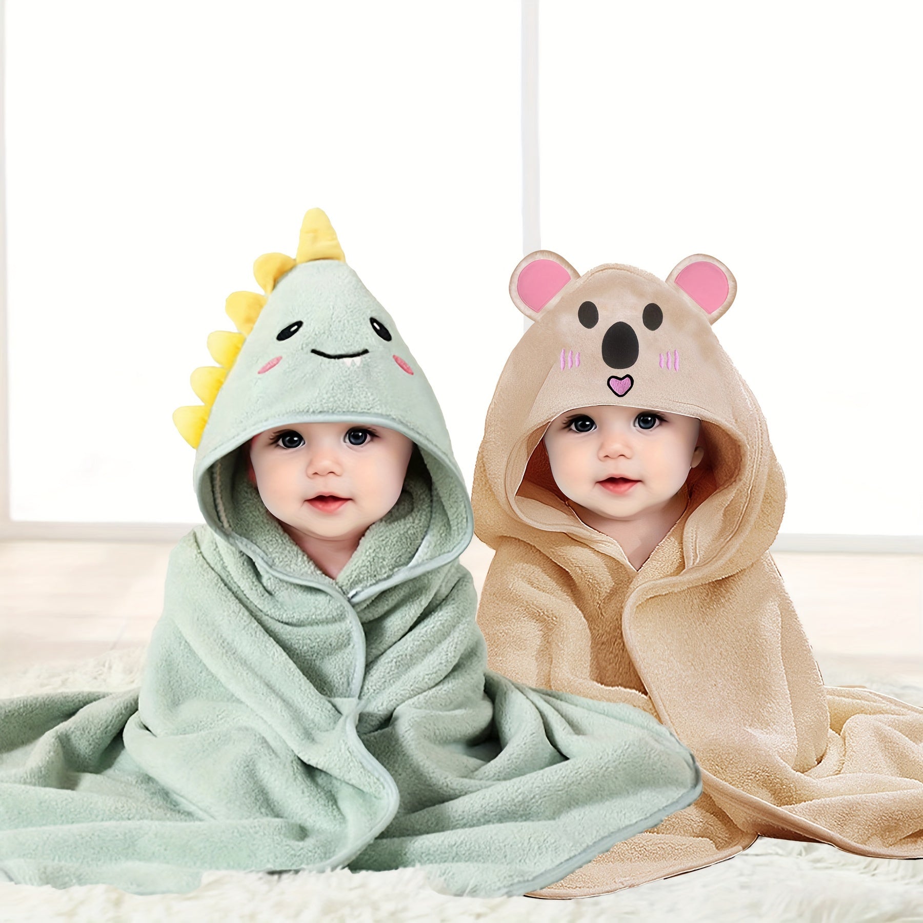 2pcs Ultra-Soft Microfiber Hooded Bath Towels for Youngsters - Cute Cartoon Animal Design, Perfect All-Season Gift for Youngsters & Youngsters 0-8 Years, Ideal for Christmas & Halloween