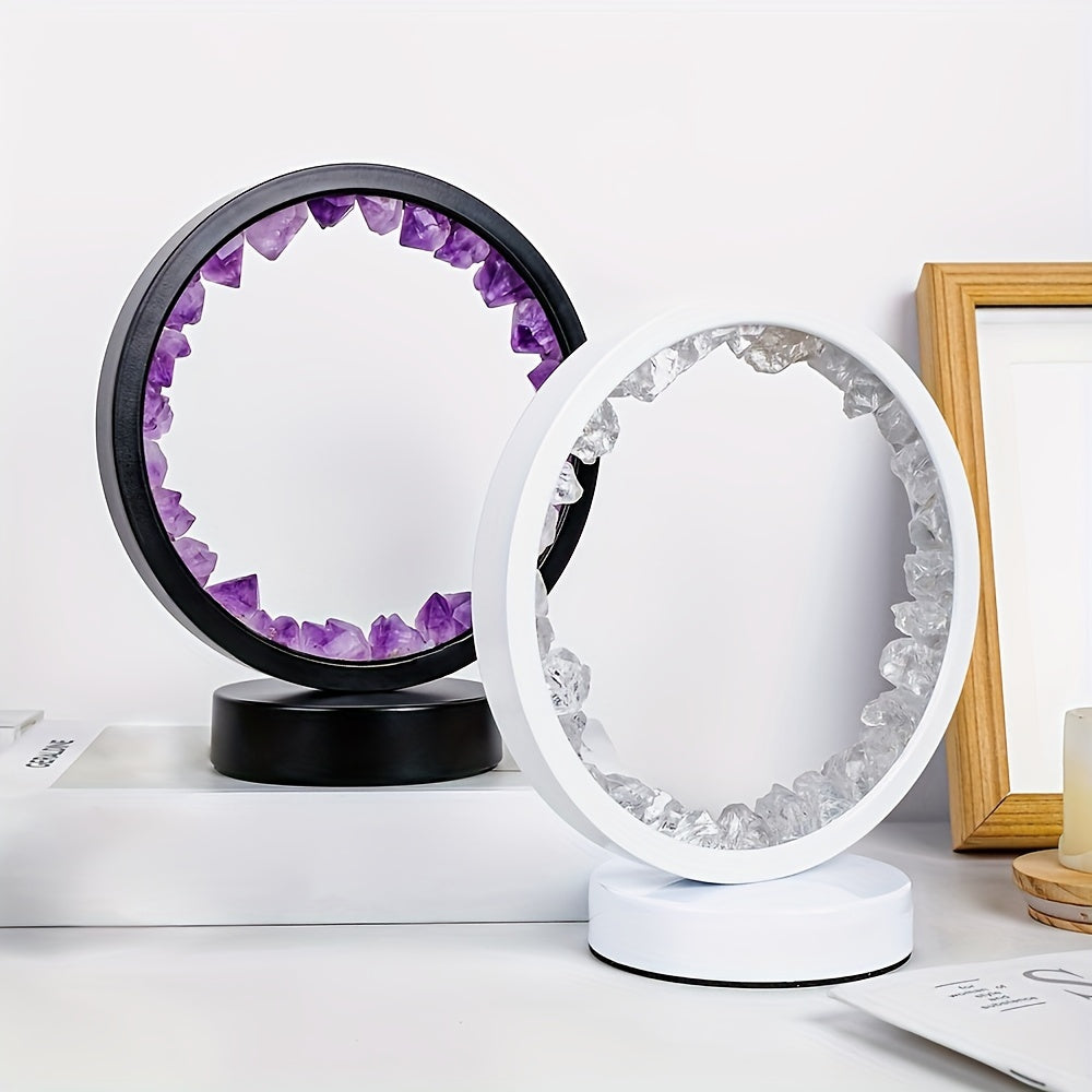 1pc, Rechargeable LED Bedside Lamp with Natural Quartz Amethyst Cluster