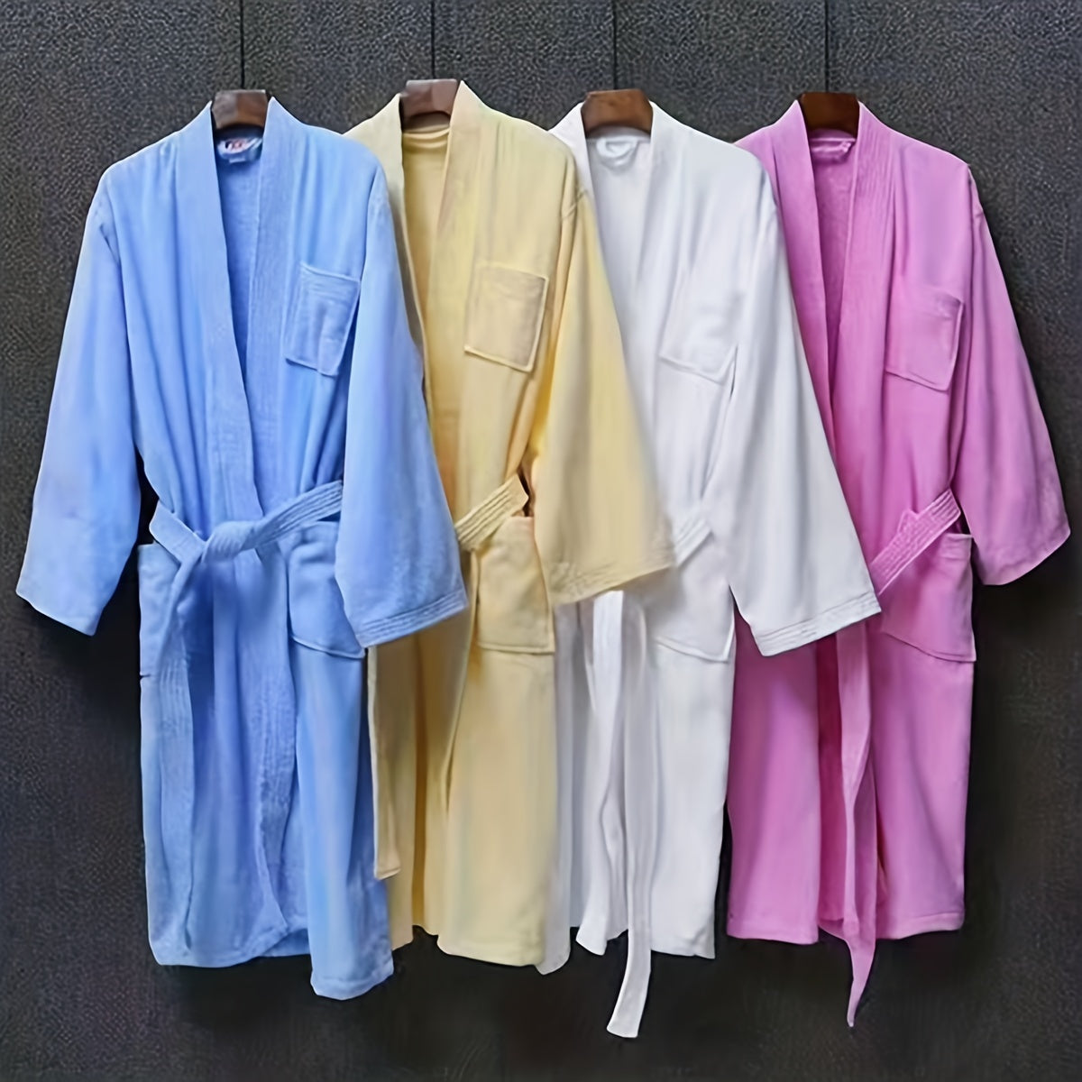 1pc Soft Cotton Bathrobe, Absorbent Long Sleeve