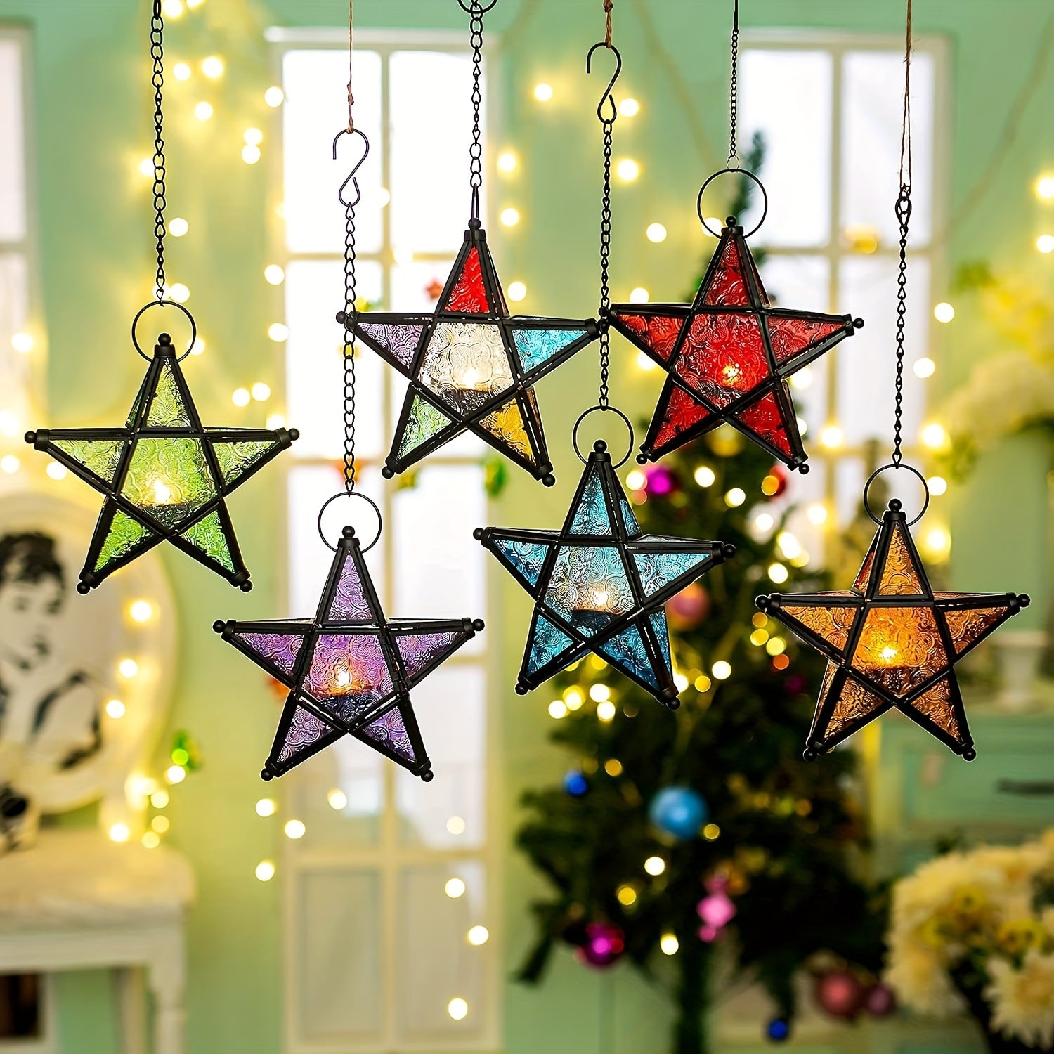 1pc, European Retro Style Color Windproof Glass Candle Holder