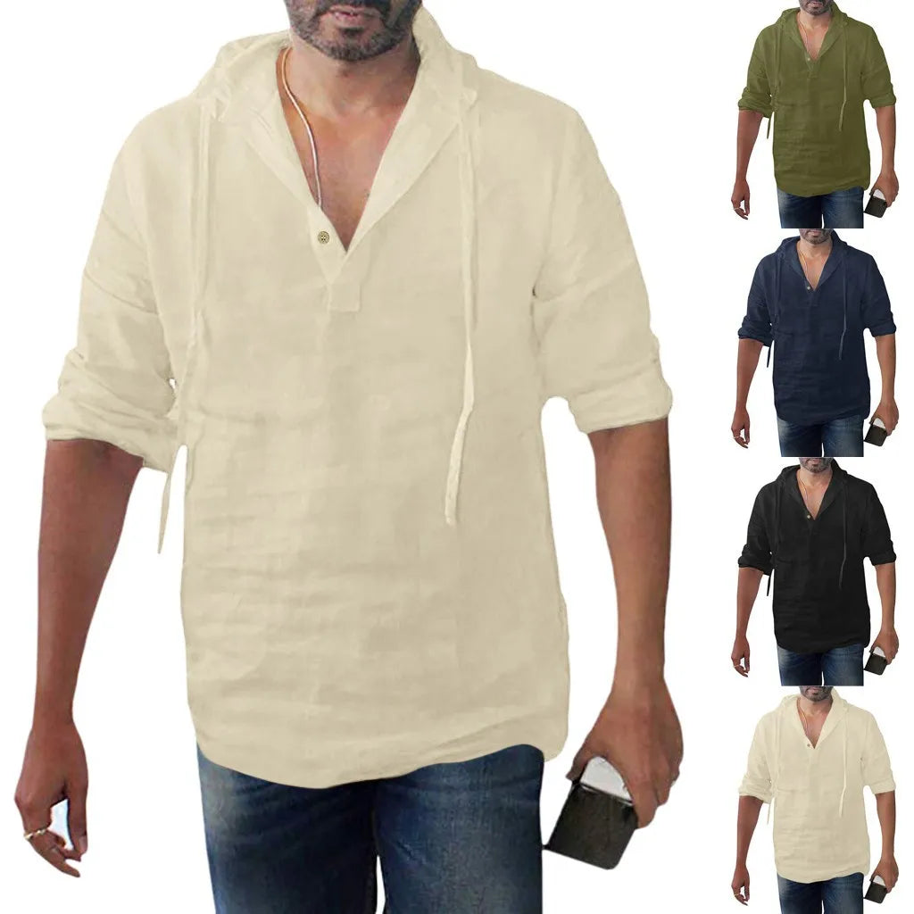 Men Shirts Hooded Solid Color