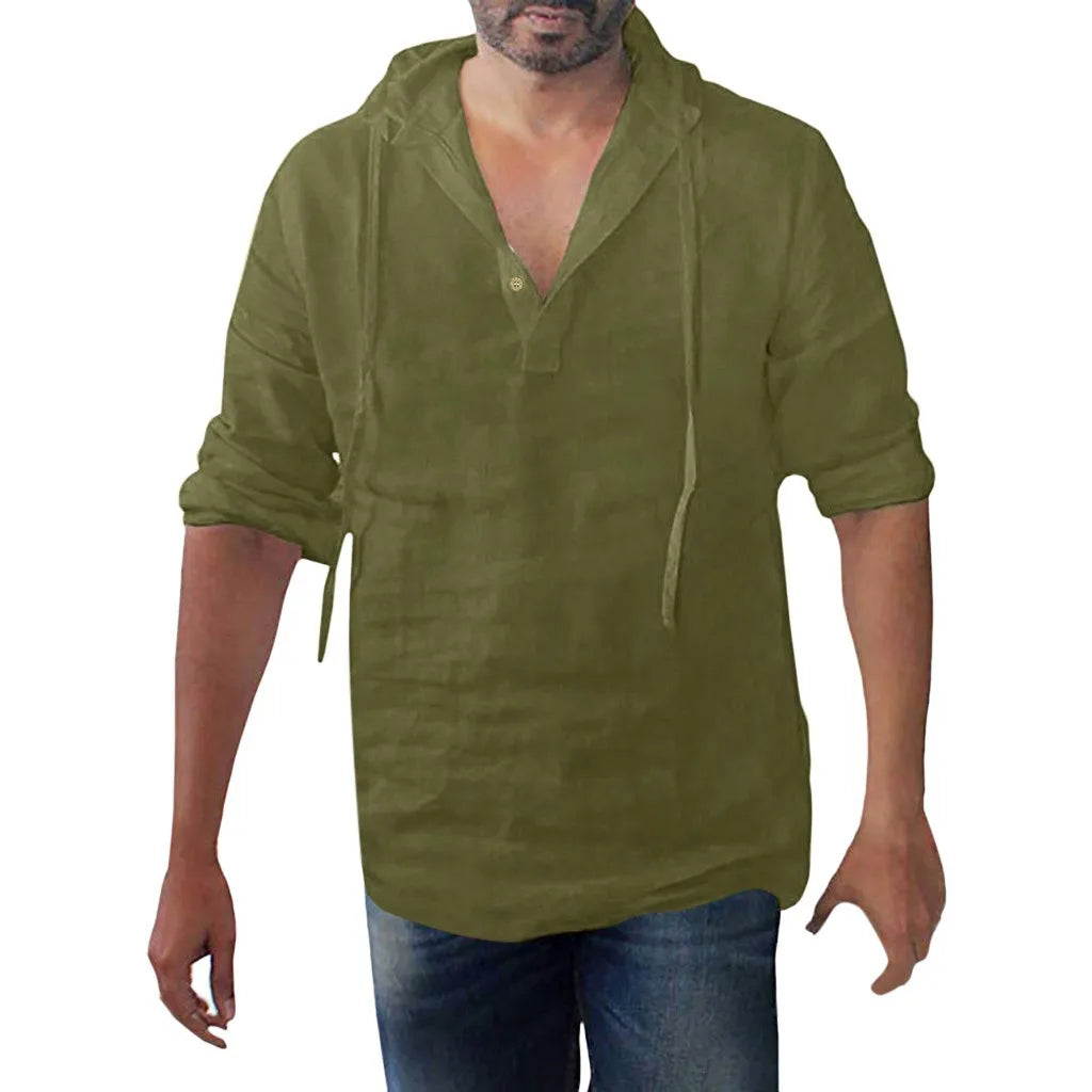 Men Shirts Hooded Solid Color