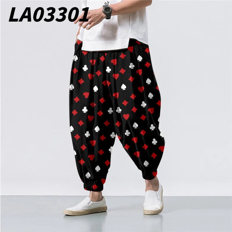 Oversize 6XL Summer Floral Crane Printed Casual Beach Harem Pants Men