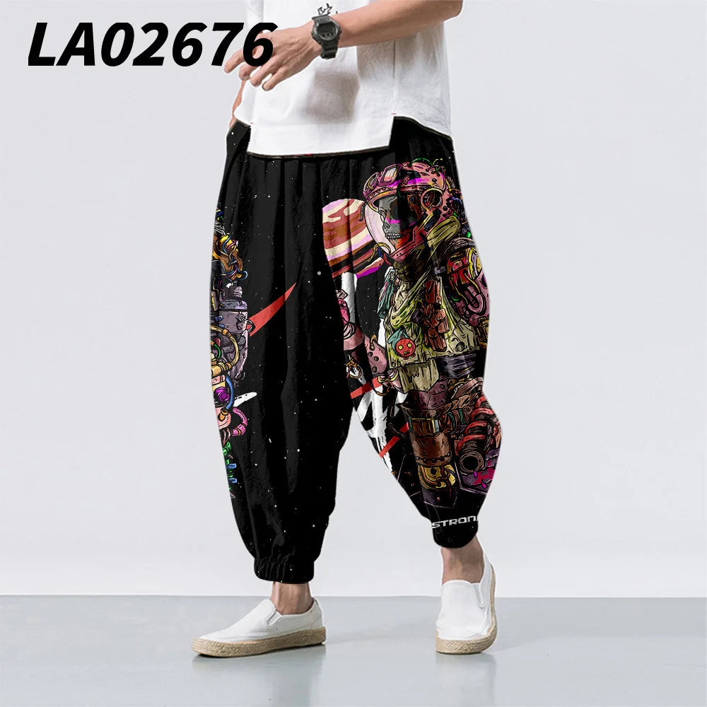 Oversize 6XL Summer Floral Crane Printed Casual Beach Harem Pants Men
