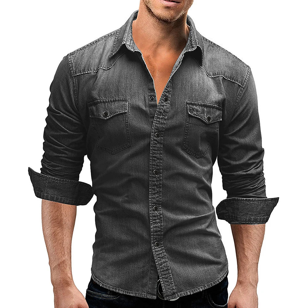 Denim Shirt Mens Long Sleeve