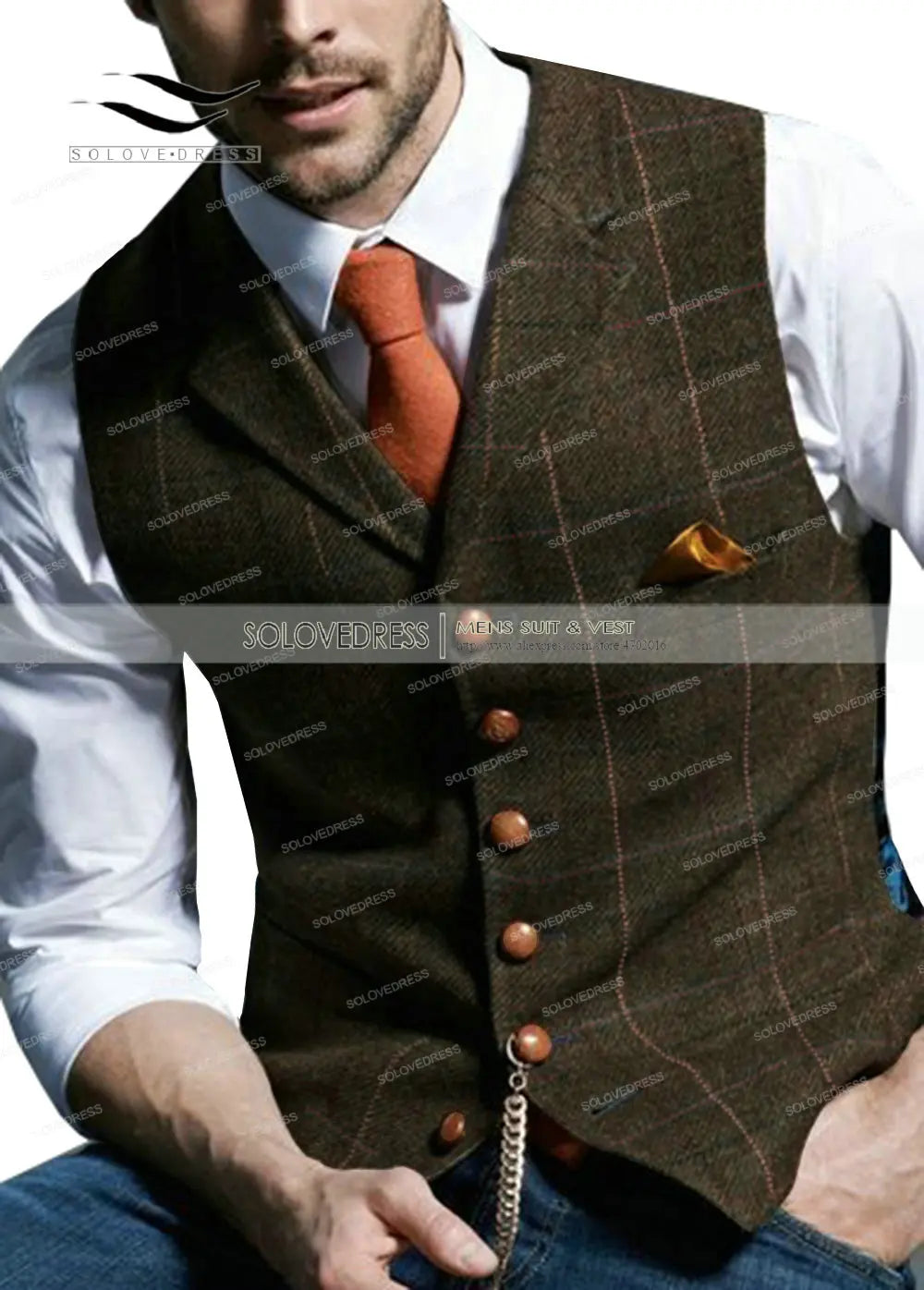 Brown Casual Gentleman Men's Army Green Vest