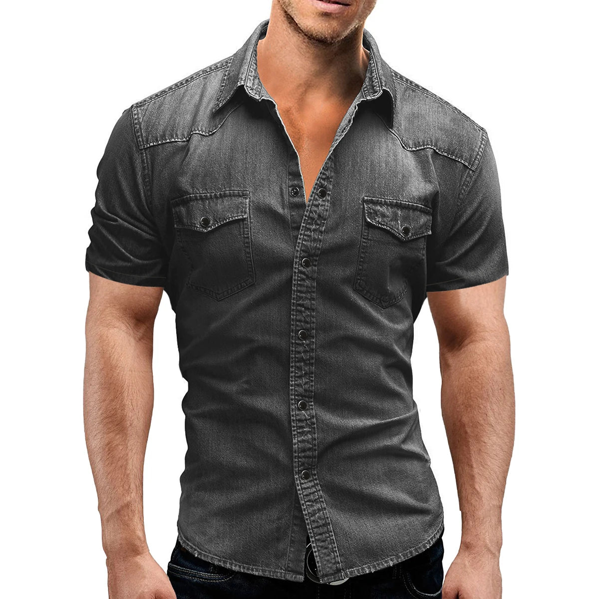 Men Denim Summer Short Sleeve Soft Cotton