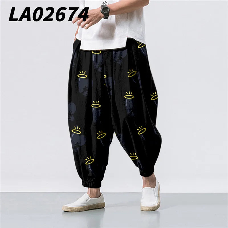 Oversize 6XL Summer Floral Crane Printed Casual Beach Harem Pants Men