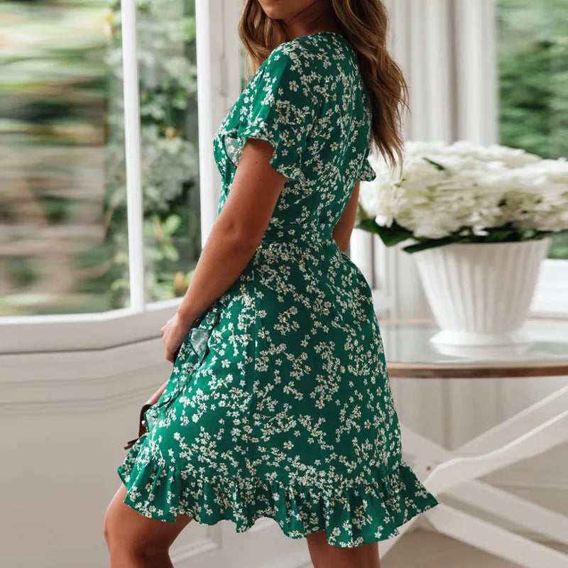 Boho Floral Print Ruffles Women Dress Summer