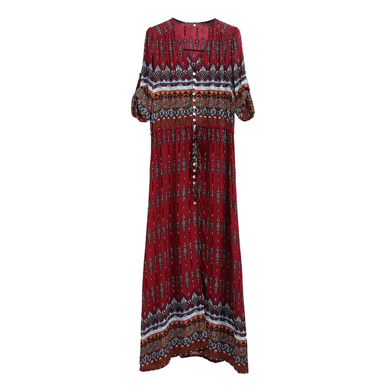 NEW Boho dress chic floral print maxi long dresses V-neck
