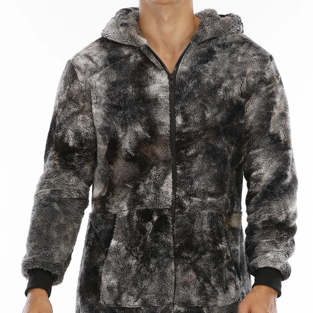 Casual Flannel Onesies Hoodie Jumpsuit Pajama Men