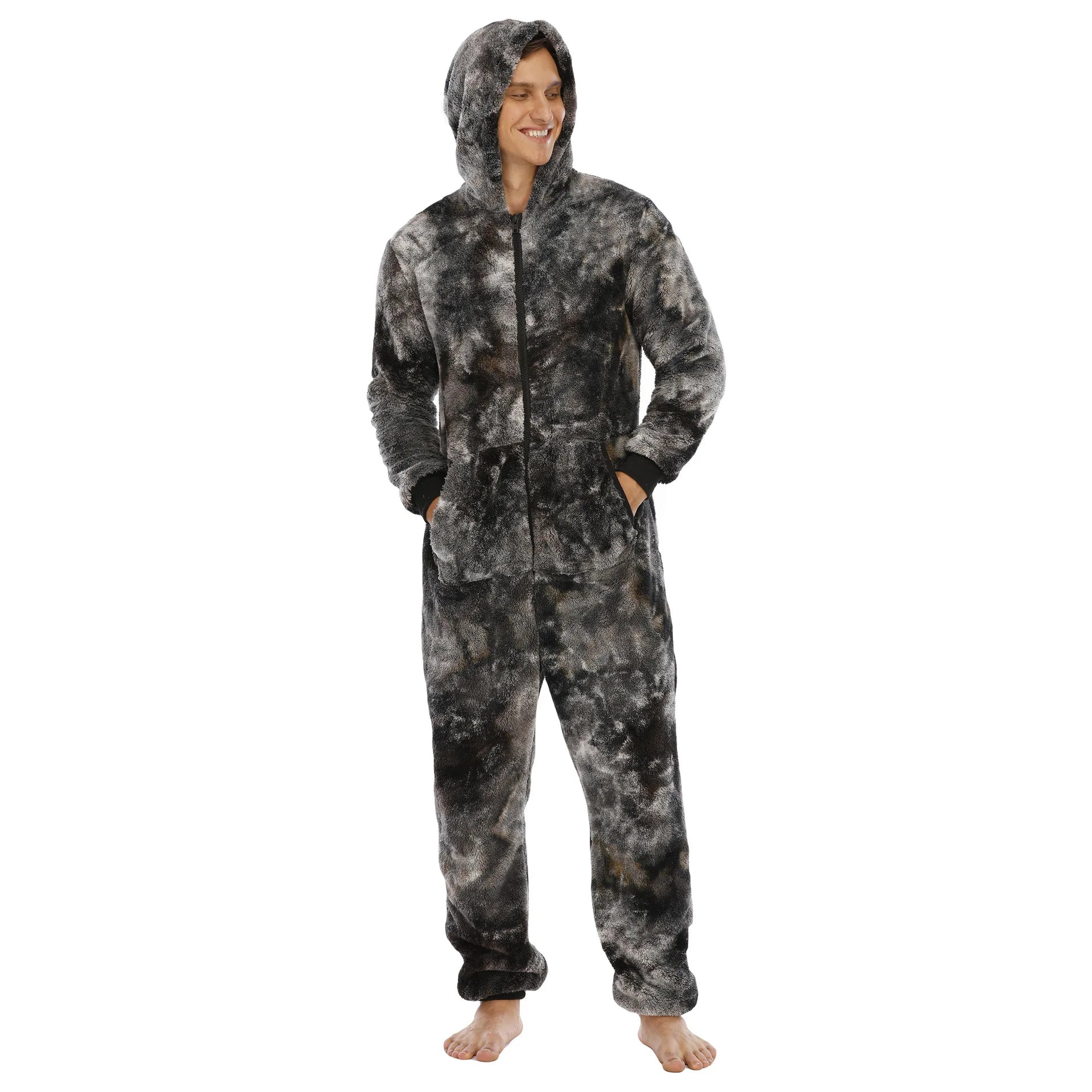 Casual Flannel Onesies Hoodie Jumpsuit Pajama Men