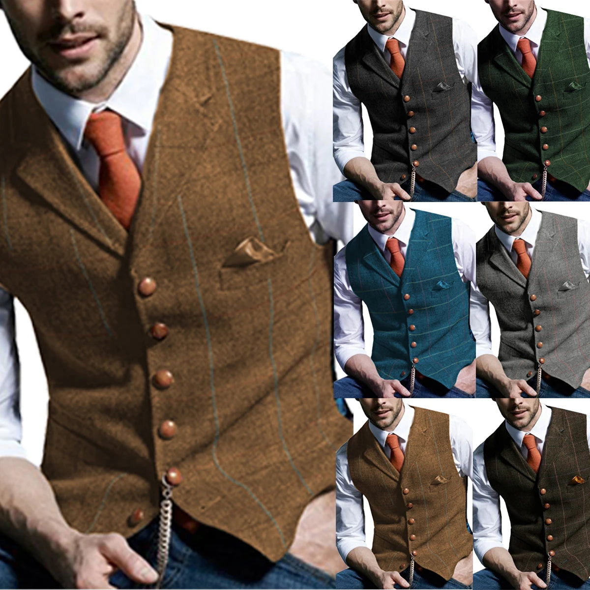 Brown Casual Gentleman Men's Army Green Vest