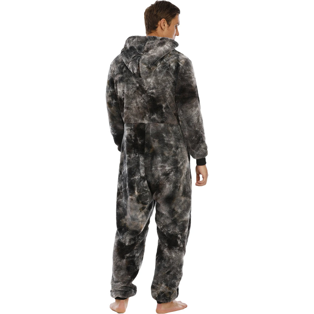 Casual Flannel Onesies Hoodie Jumpsuit Pajama Men