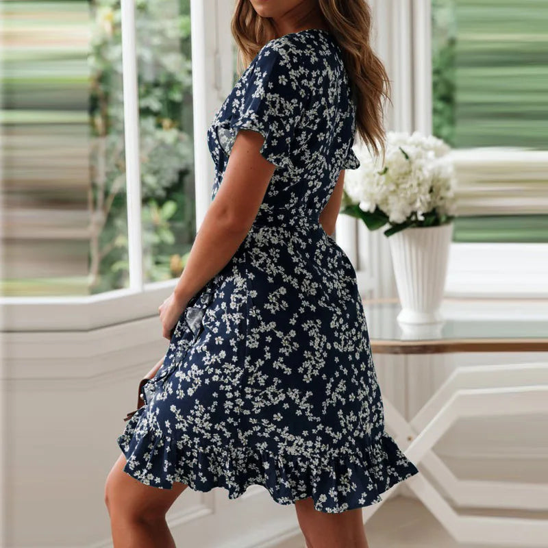 Boho Floral Print Ruffles Women Dress Summer