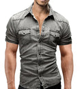 Men Denim Summer Short Sleeve Soft Cotton