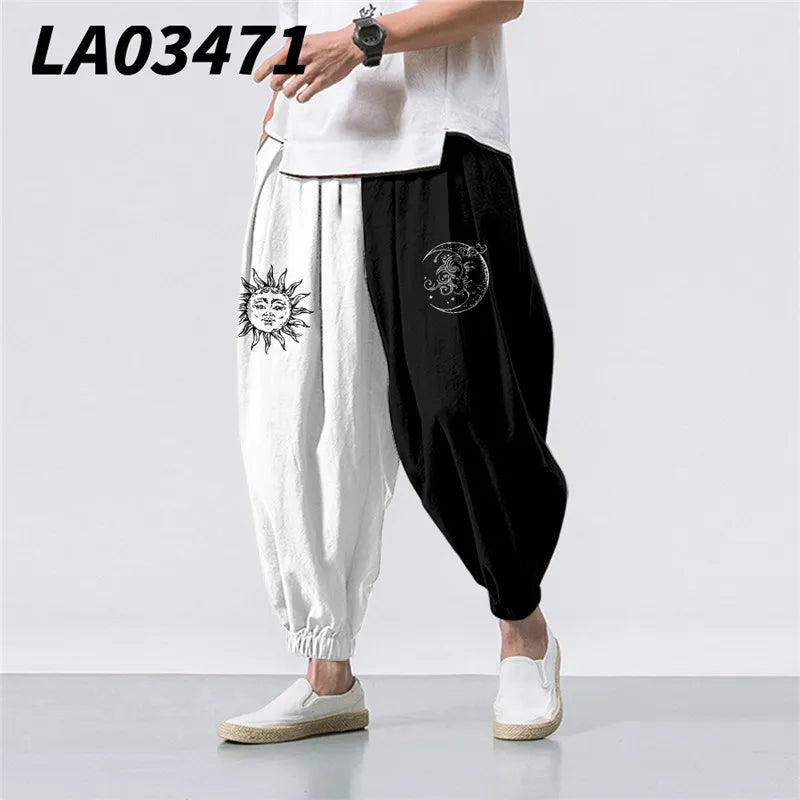 Oversize 6XL Summer Floral Crane Printed Casual Beach Harem Pants Men