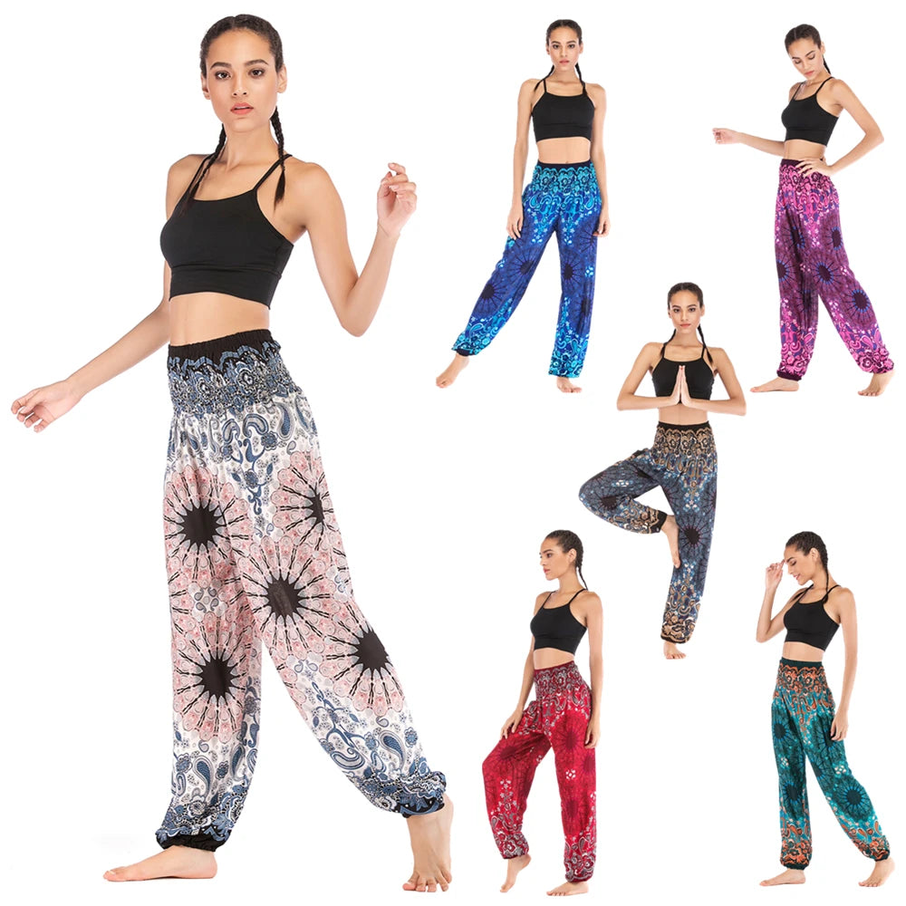 Boho Yoga Pants Wide Leg Women Harem Bohemian  Vintage Print