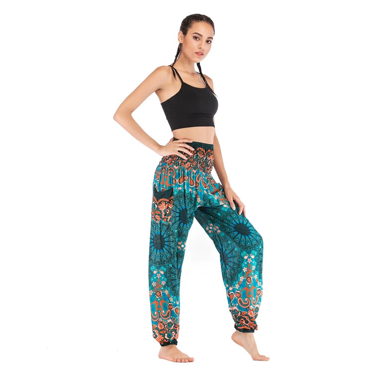 Boho Yoga Pants Wide Leg Women Harem Bohemian  Vintage Print