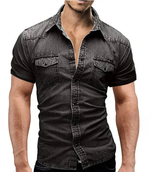 Men Denim Summer Short Sleeve Soft Cotton