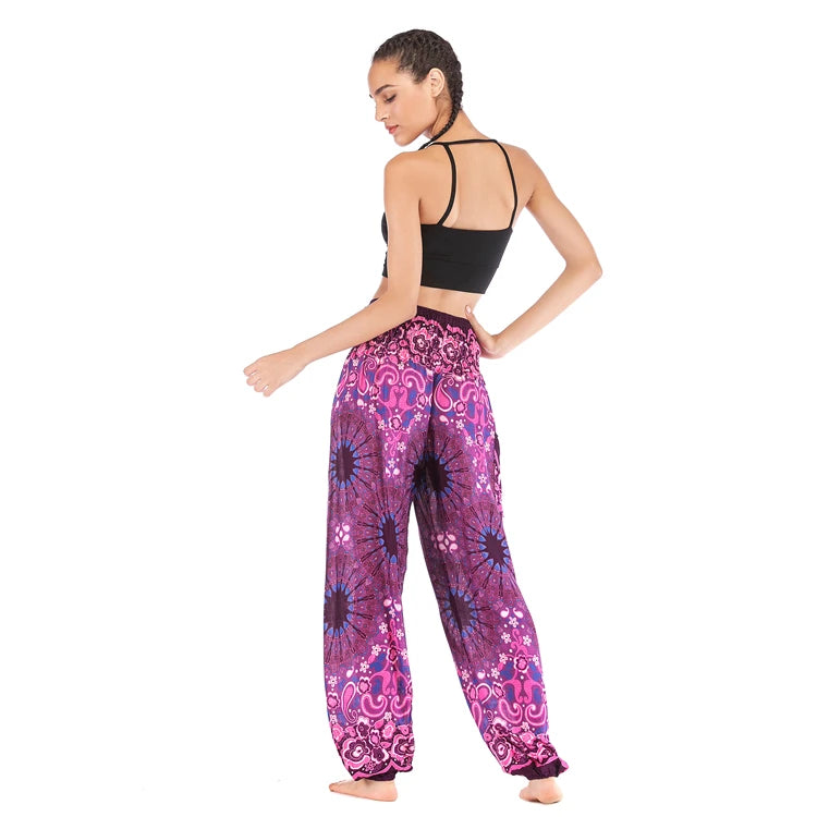 Boho Yoga Pants Wide Leg Women Harem Bohemian  Vintage Print