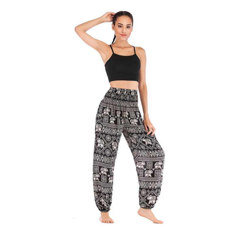 Boho Yoga Pants Wide Leg Women Harem Bohemian  Vintage Print