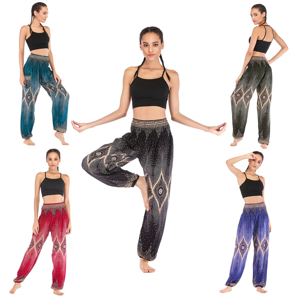 Boho Yoga Pants Wide Leg Women Harem Bohemian  Vintage Print