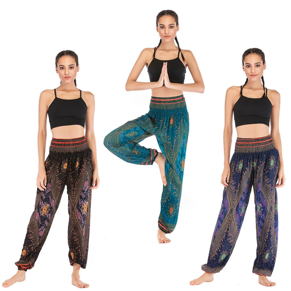 Boho Yoga Pants Wide Leg Women Harem Bohemian  Vintage Print
