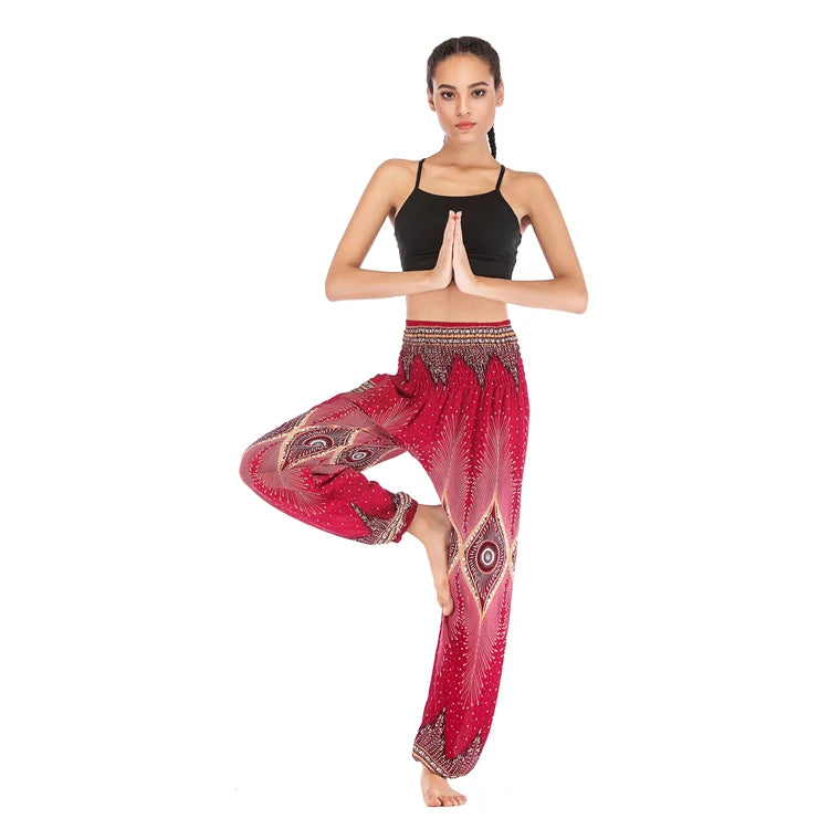 Boho Yoga Pants Wide Leg Women Harem Bohemian  Vintage Print