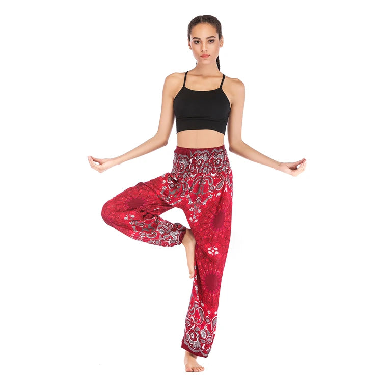 Boho Yoga Pants Wide Leg Women Harem Bohemian  Vintage Print