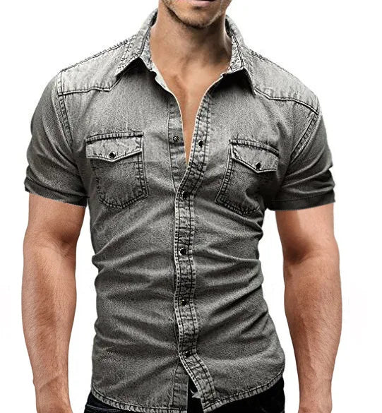 Men Denim Summer Short Sleeve Soft Cotton