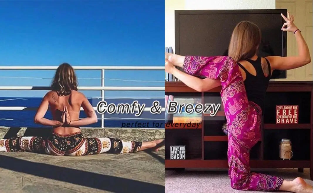 Boho Yoga Pants Wide Leg Women Harem Bohemian  Vintage Print