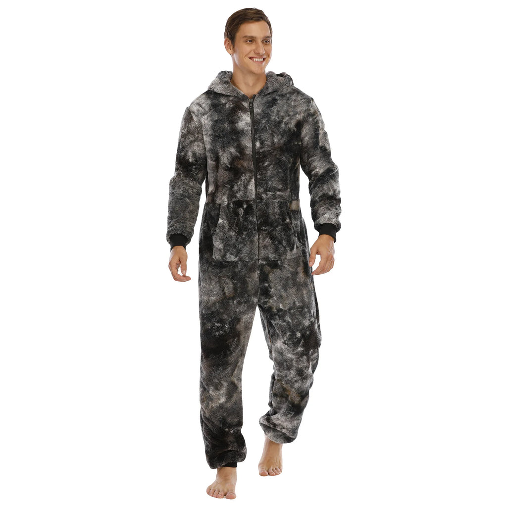 Casual Flannel Onesies Hoodie Jumpsuit Pajama Men