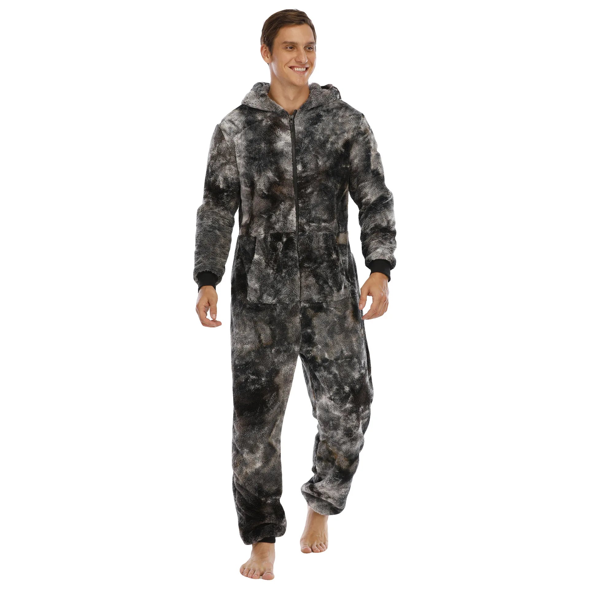Casual Flannel Onesies Hoodie Jumpsuit Pajama Men