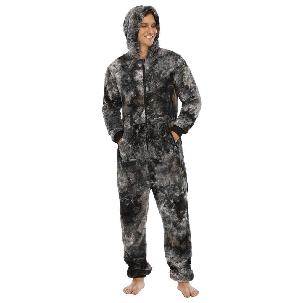 Casual Flannel Onesies Hoodie Jumpsuit Pajama Men