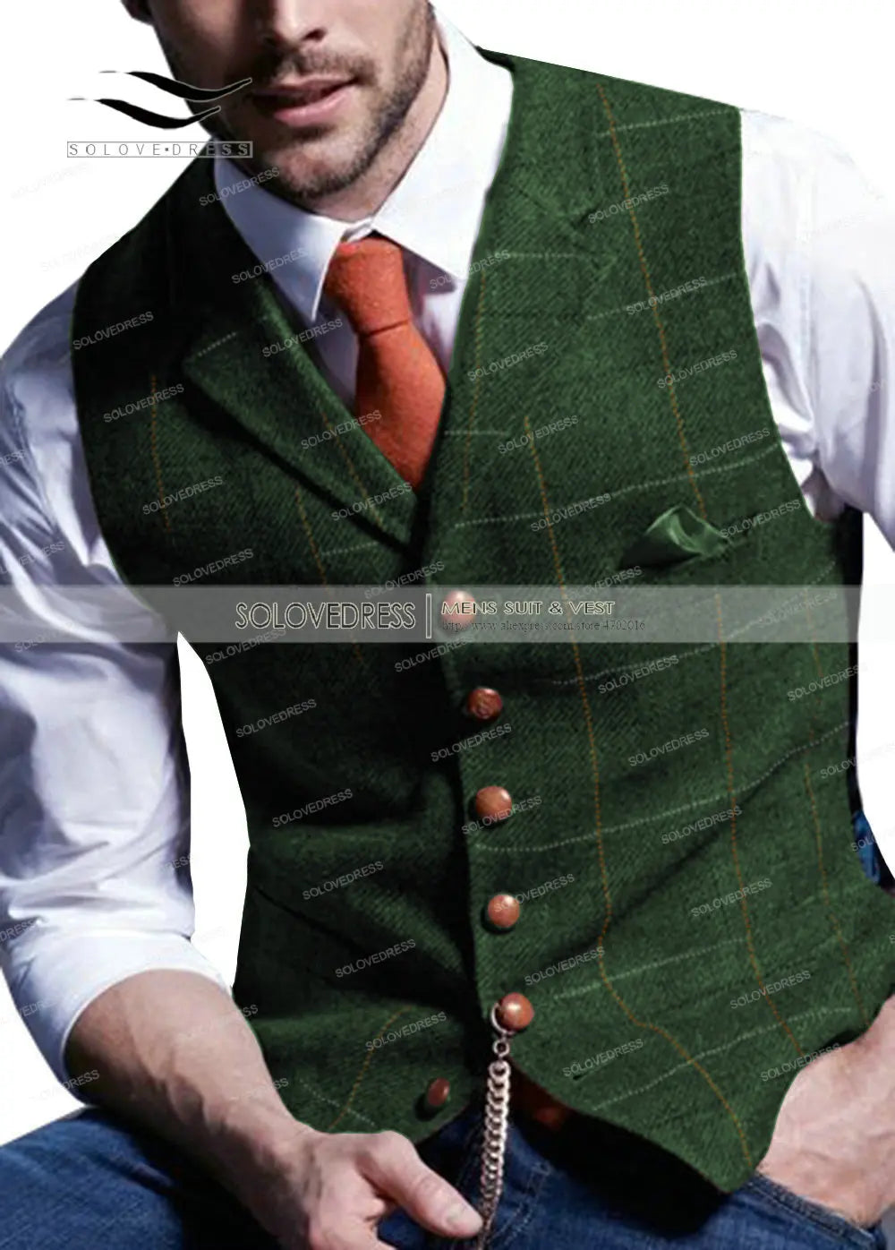 Brown Casual Gentleman Men's Army Green Vest