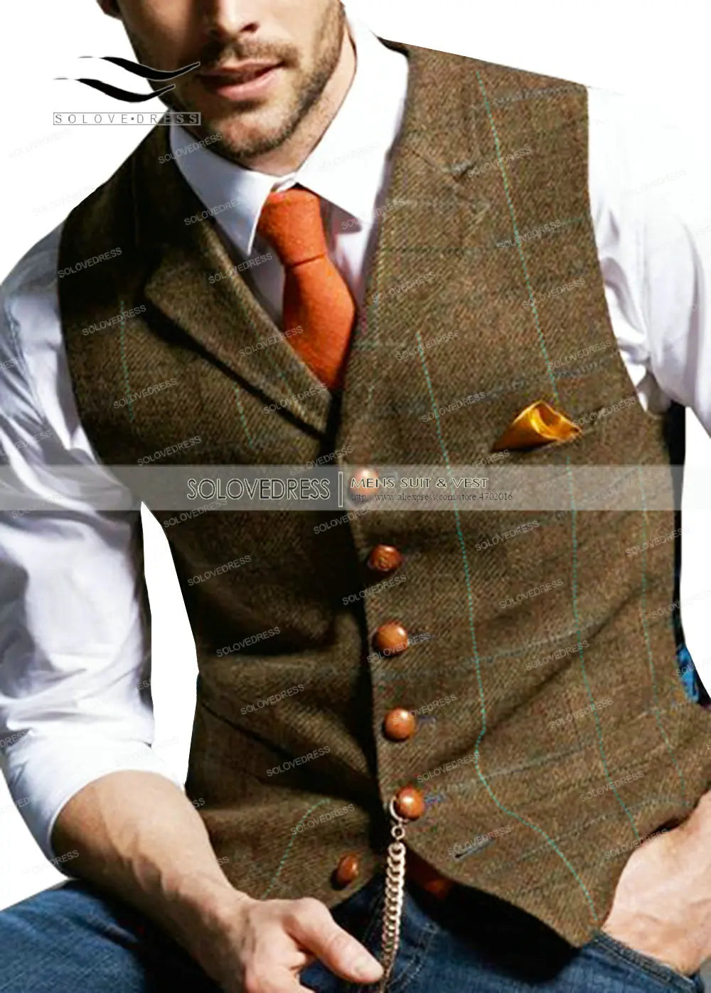 Brown Casual Gentleman Men's Army Green Vest