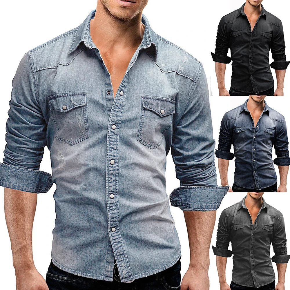 Denim Shirt Mens Long Sleeve