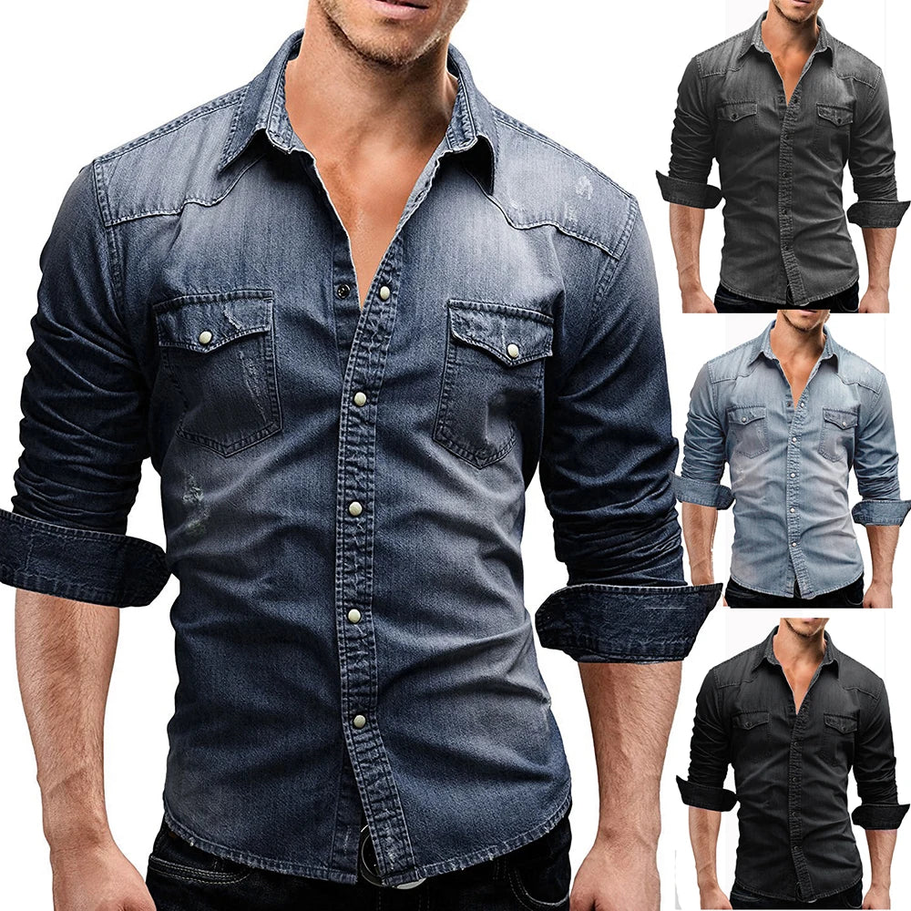 Denim Shirt Mens Long Sleeve