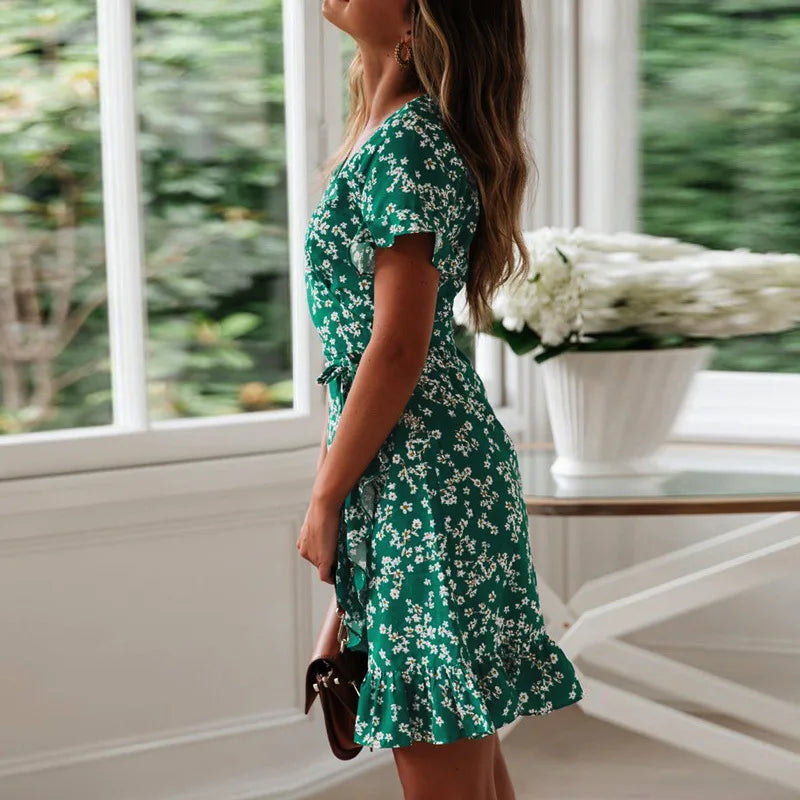 Boho Floral Print Ruffles Women Dress Summer