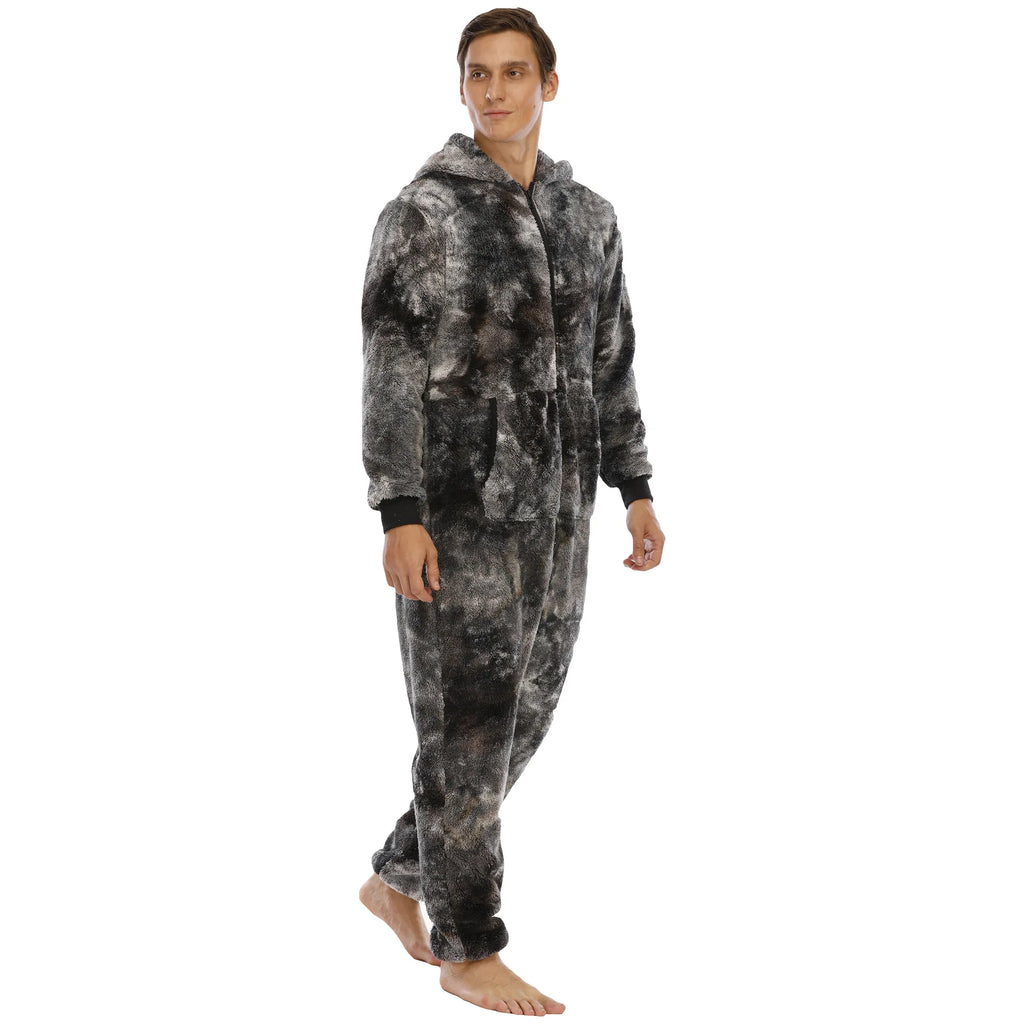 Casual Flannel Onesies Hoodie Jumpsuit Pajama Men