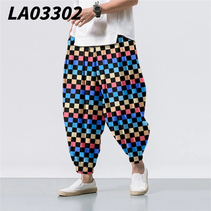 Oversize 6XL Summer Floral Crane Printed Casual Beach Harem Pants Men