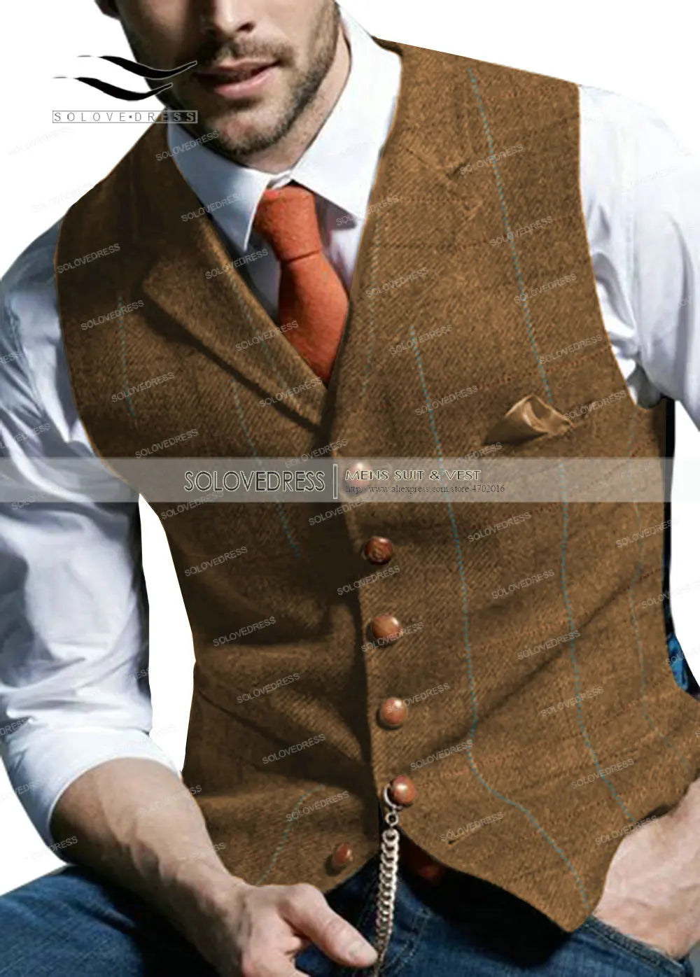 Brown Casual Gentleman Men's Army Green Vest